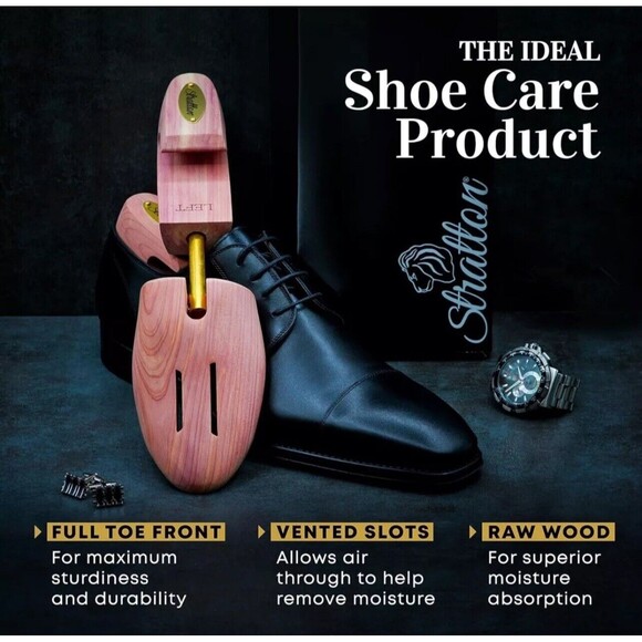 STRATTON CEDAR SHOE TREE MENS MEDIUM 9-10 FULL TOE SHOE SHAPER STRETCHER 1 PAIR - Picture 8 of 8